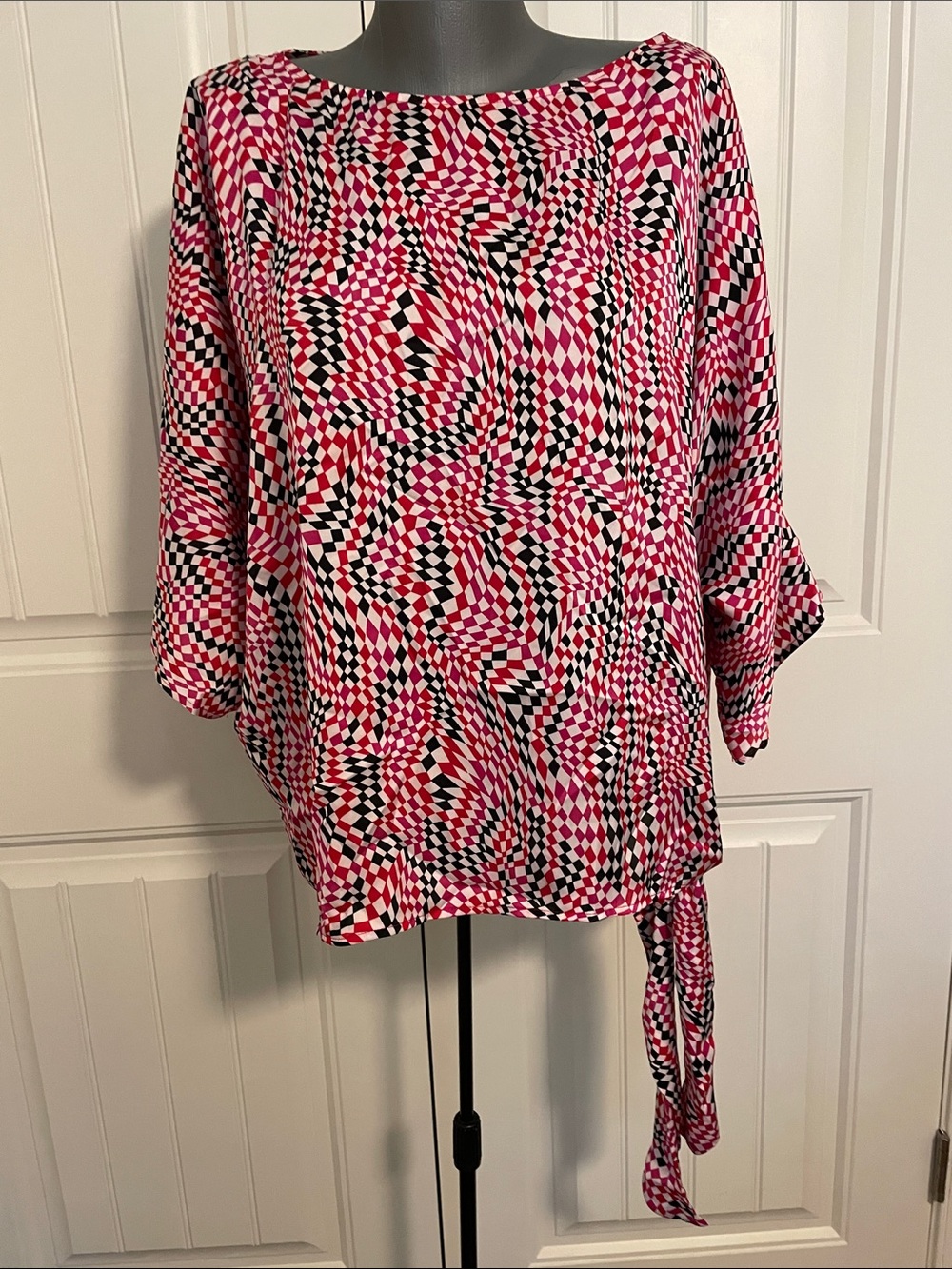 Michael Kors Pink Black White Geometric Tie-Hem Blouse